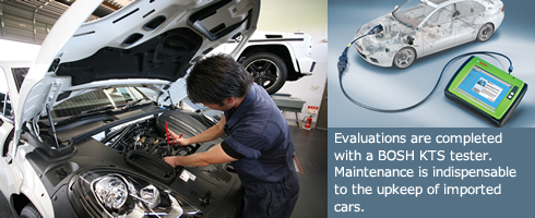 Evaluations are completed with a BOSH KTS tester. Maintenance is indispensable to the upkeep of imported cars.